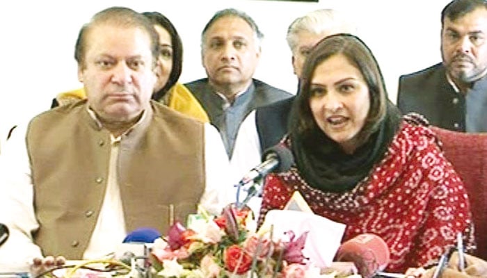 سابق وزیرِاعظم، میاں نواز شریف کے ساتھ، پریس کانفرنس میں