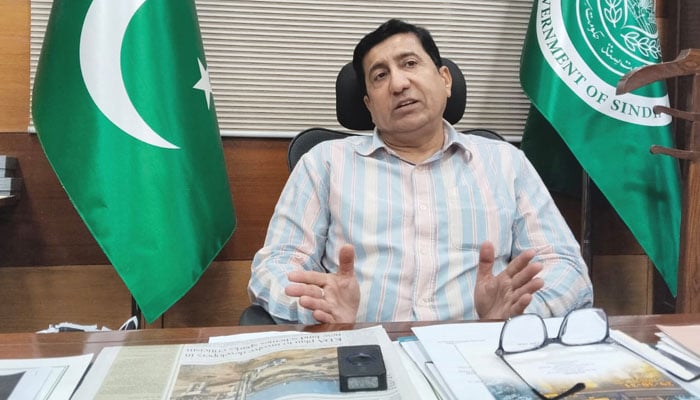 سیکریڑی کھیل اور امورِ نوجوانان سندھ، منور علی مہسر نمائندہ جنگ سے گفتگو کرتے ہوئے