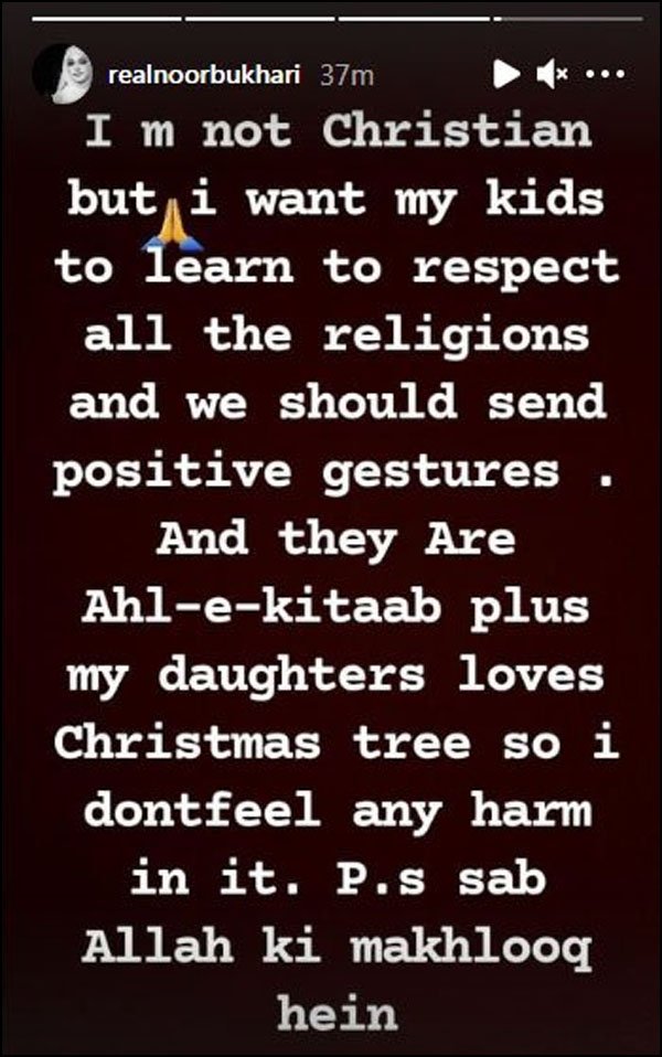 Noor Bukhari hits back at the criticism for Christmas decorations