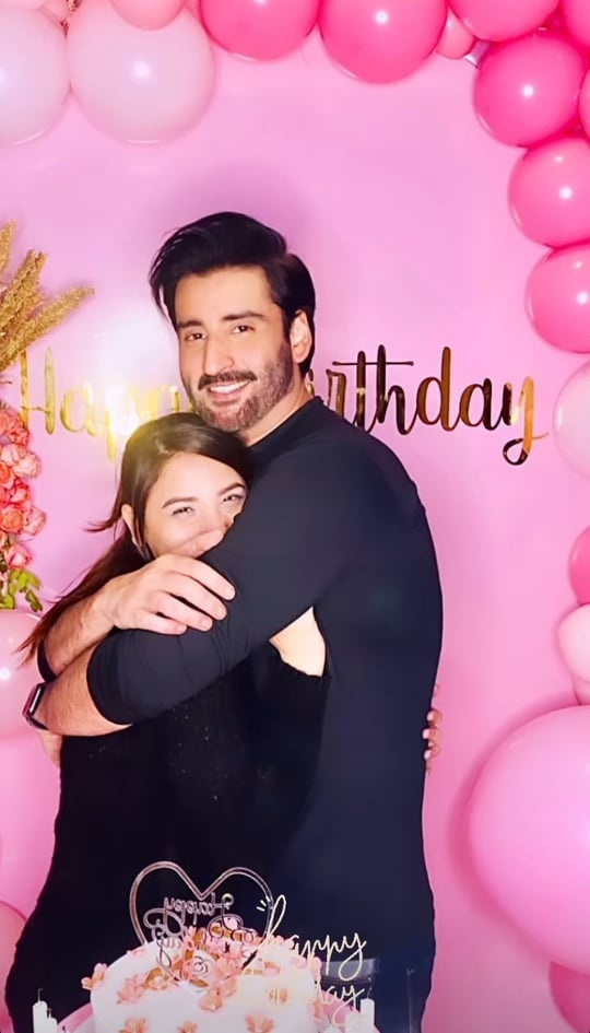 Agha Ali throws surprise birthday party for wife Hina Altaf