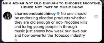 Sharmeen Obaid Chinoy opens up on the issue of endorsing nicotine 