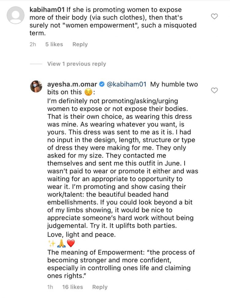 Ayesha Omar gives a shut-up call to trolls for criticizing her outfit