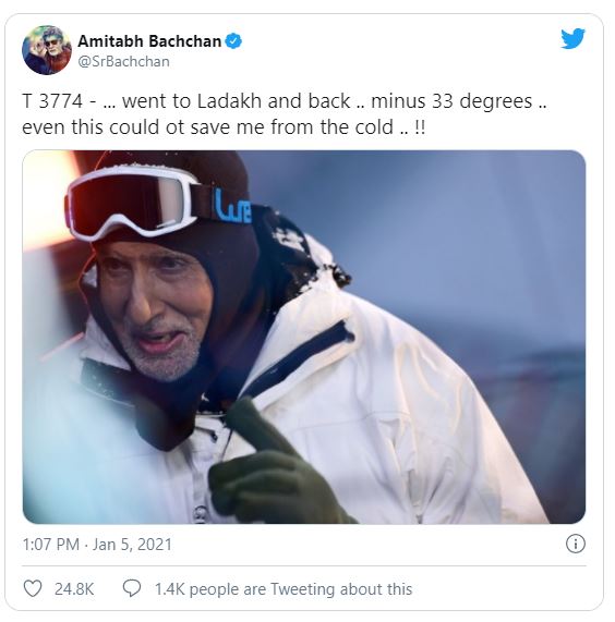 Amitabh Bachchan worries fans after trip to Ladakh in -33 degrees