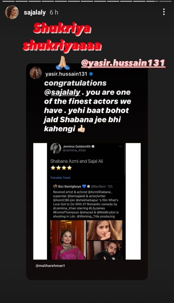Celebrities lauds Sajal Ali for marking her achievement with the Hollywood project