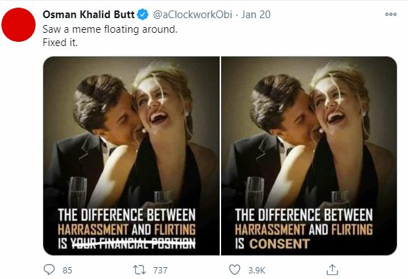 Osman Khalid Butt talks about 'consent' in a meme her just fixed