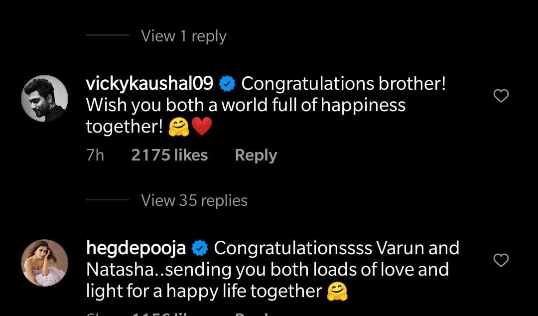 Bollywood stars pours wishes for newlyweds Varun Dhawan & Natasha Dalal