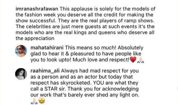 Pakistani models praises Imran Ashraf for appreciating their efforts