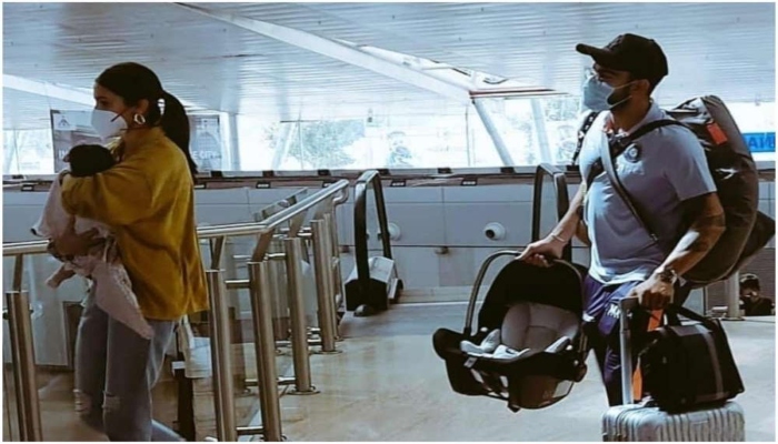Anushka Sharma, Virat Kohli with daughter Vamika spotted at Ahmedabad airport
