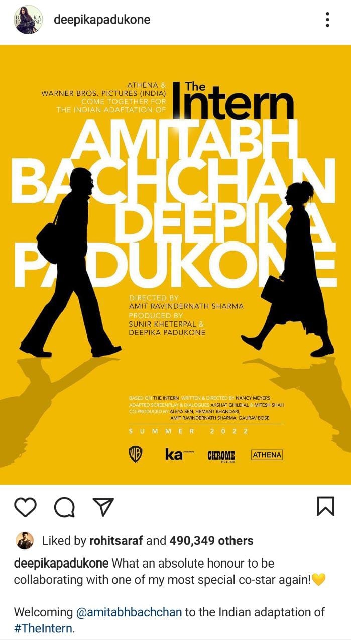 Deepika padukone shares poster of her new movie with Amitabh Bachchan