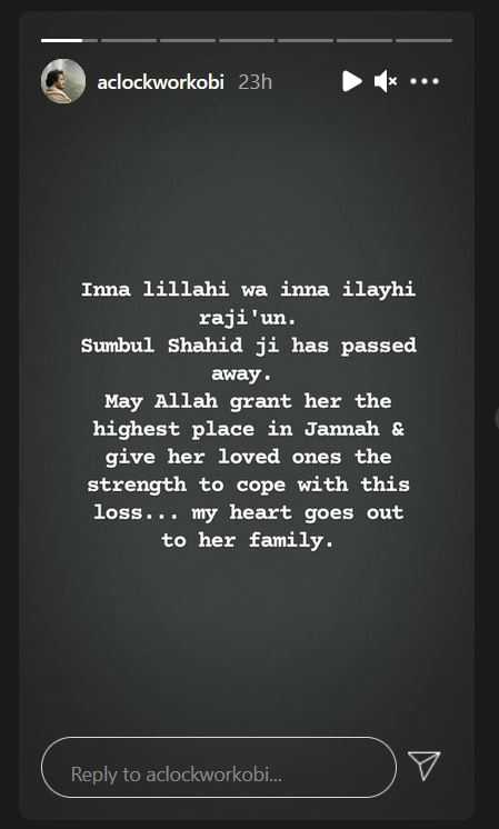 Celebrities pay tribute to the late actress Sumbul Shahid