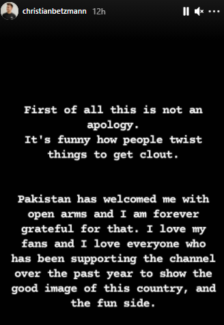 Christian Betzmann clarifies controversial remarks about Pakistan after Zoya Nasir split