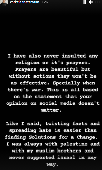 Christian Betzmann clarifies controversial remarks about Pakistan after Zoya Nasir split