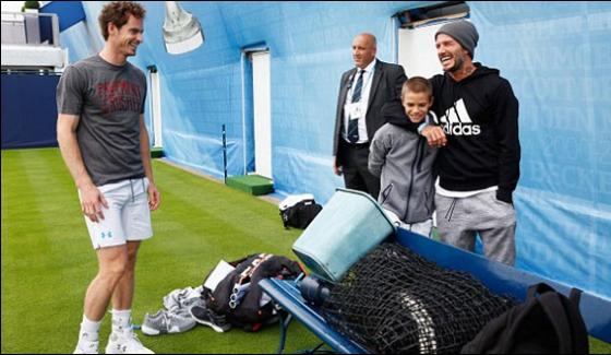 David Beckham Son Plays Tennis With Andy Murray