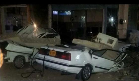 Karachi Defence Building Roof Collapse Car Damages