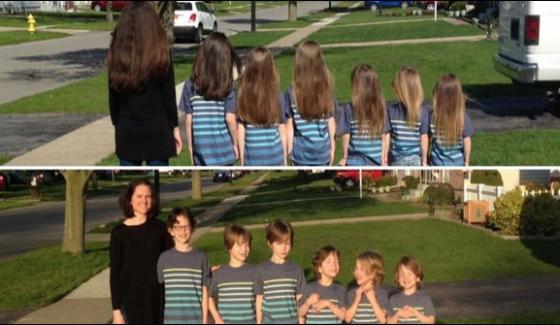 Mother And Children 6 Children Of Cancer Patients For Hair Gift