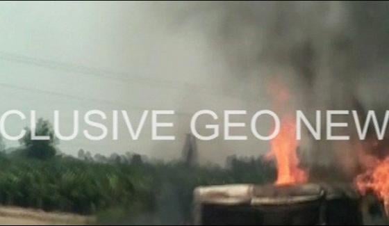 Oil Tanker Catches Fire After Overturning Near Nawabshah