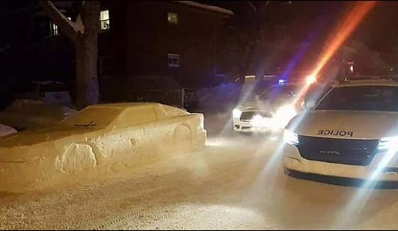 Car Made Out Of Snow Gets Ticket In Montreal Canada