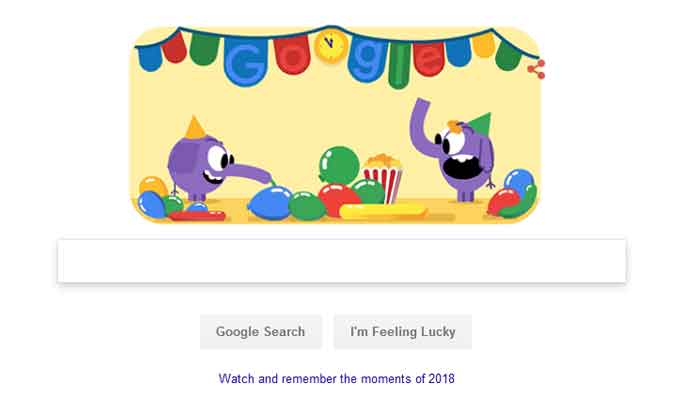 سال نو کا جشن،گوگل نے اپنا نیا ڈوڈل متعارف کروادیا 