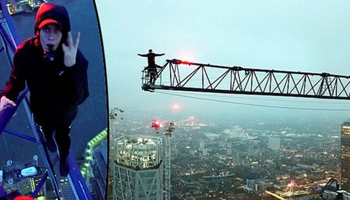 لندن: نوجوانوں کے سینکڑوں فٹ بلند کرین پر کرتب 