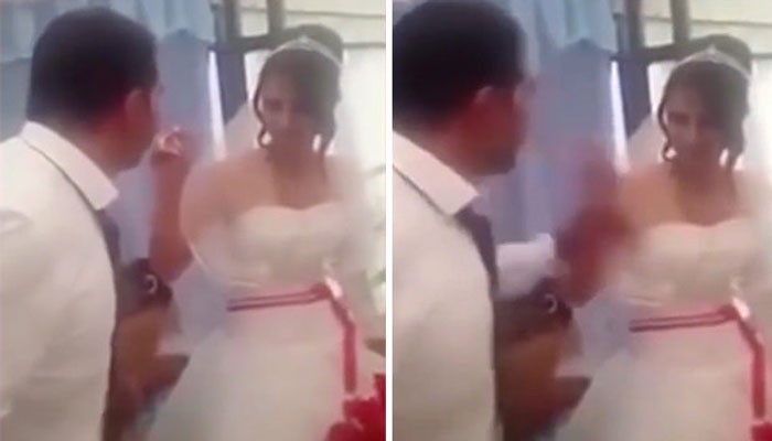 کیک نہ کھلانے پر دولہاکی دلہن پر برہمی