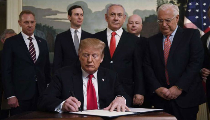 گولان پہاڑیوں پر اسرائیلی قبضہ تسلیم،ٹرمپ نے دستخط کردیے