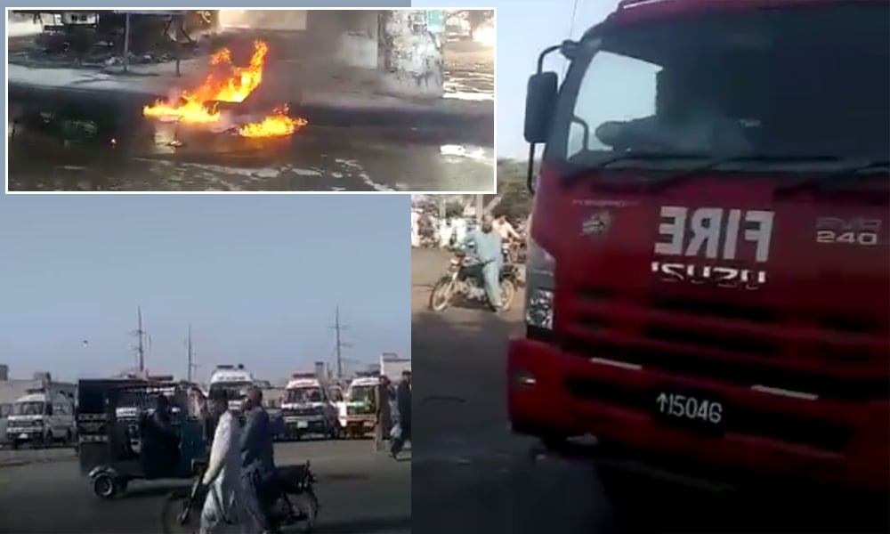 کراچی،گل بائی پر ڈیزل ٹینکر الٹنے سے آگ لگ گئی