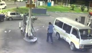 Van Overturns And Smashes Into Fuel Pump At High Speed