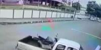 Motorcyclist Lands In The Back Of A Truck After Crashing Into It