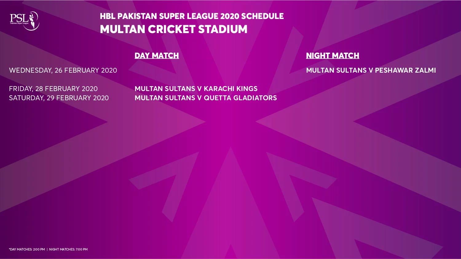 پاکستان سپر لیگ 2020 کا شیڈول جاری