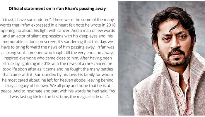 بھارتی اداکار عرفان خان انتقال کرگئے