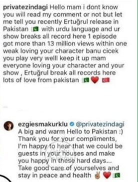 ’ارطغرل غازی‘ کی اداکارہ پاکستان سے ملنے والی محبت کی شکرگزار
