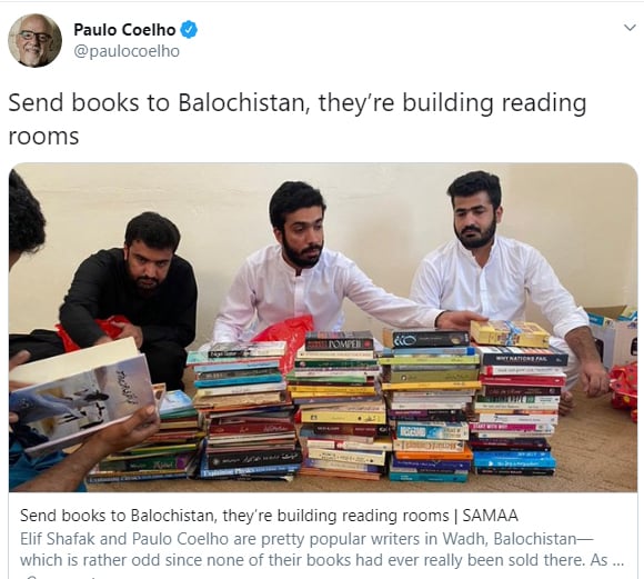 پاؤلو کویلہو نے کتابیں بلوچستان بھیجنے کی اپیل کردی