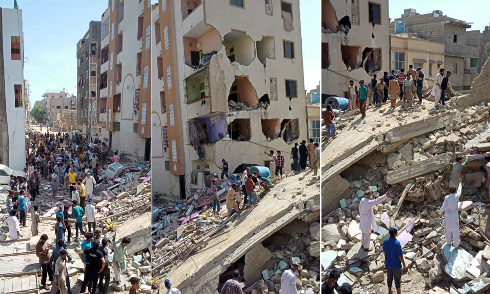 کراچی میں 4 منزلہ رہائشی عمارت زمین بوس