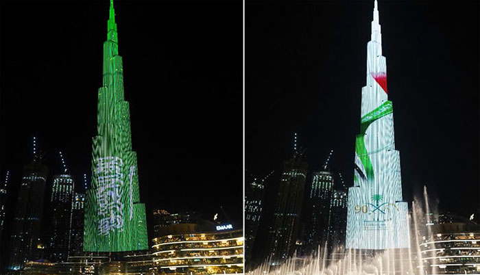 برج خلیفہ سعودی پرچم کے رنگ میں