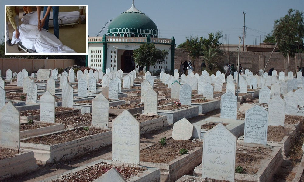 کراچی: قبرستان سے 2 لاشیں برآمد، سر پر گولی ماری گئی