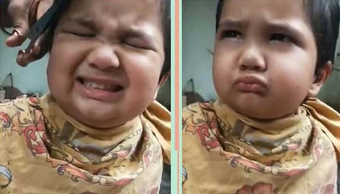 بال کٹواتے ہوئے بچے کی دلچسپ ویڈیو وائرل 