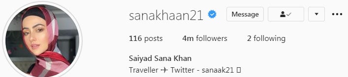 شادی کے بعد انسٹاگرام پر ثناء خان کی مقبولیت میں اضافہ