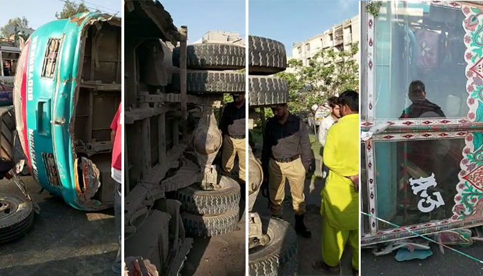 کراچی: گلشن میں بس الٹ گئی