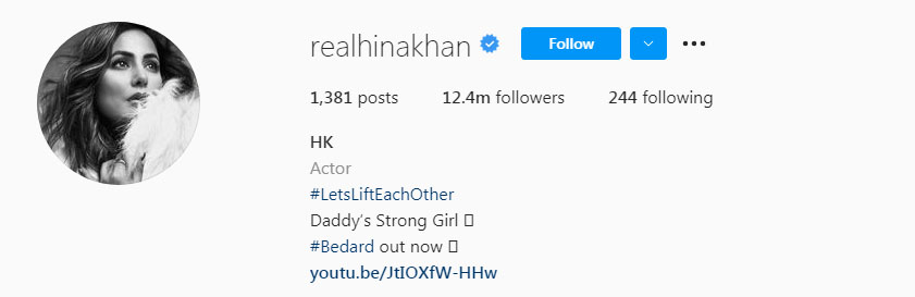 حنا خان نے والد کے انتقال کے بعد اپنی انسٹا بائیو میں کیا لکھا؟