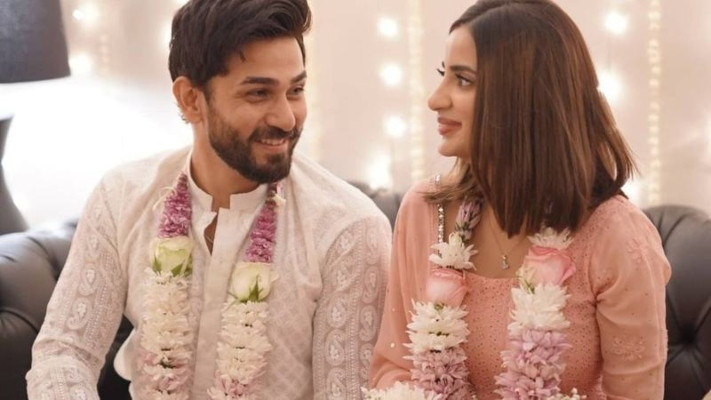 Ali Ansari shares emotional moment with fiance Saboor Aly from engagement ceremony