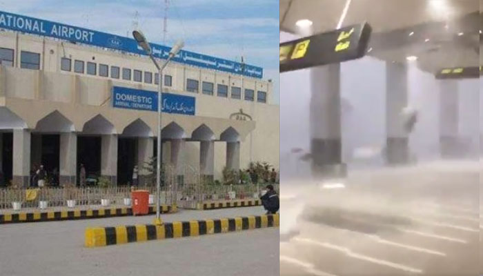 پشاور: بارش، تیز ہوا سے ایئر پورٹ پر سیلنگ اور بورڈ گر گئے