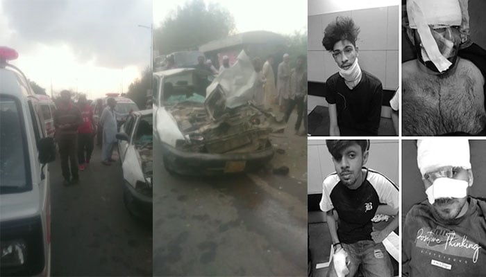 کراچی: شاہراہِ فیصل پر کار الٹ گئی، 4 زخمی
