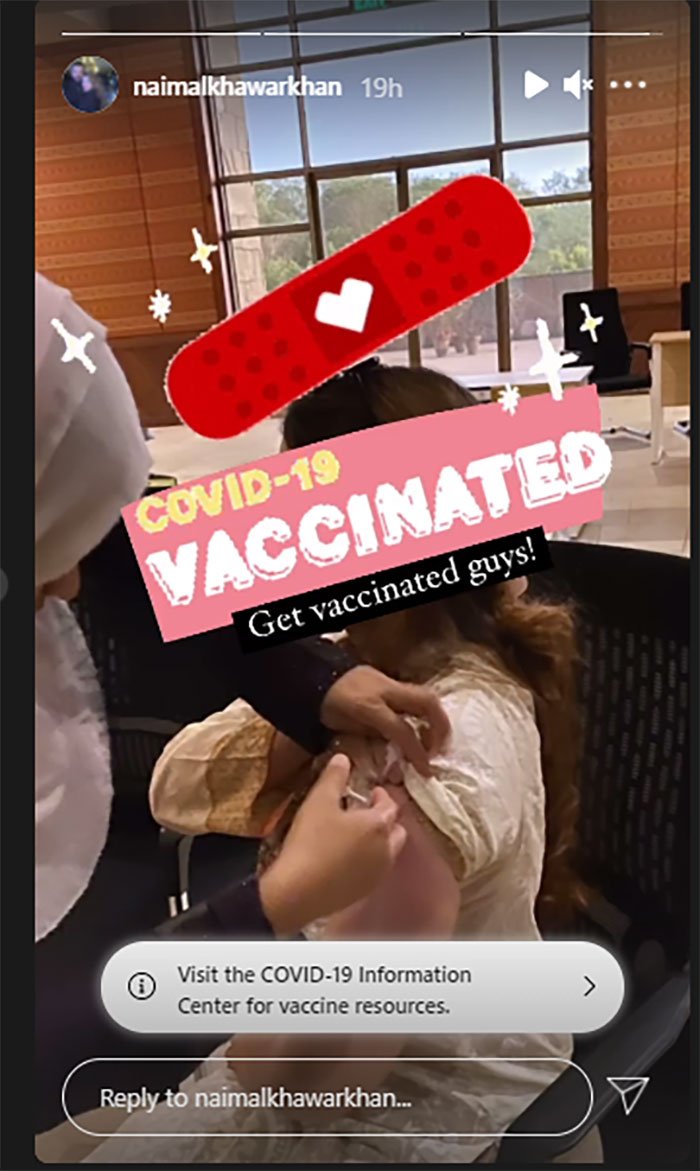 Naimal Khawar receives her COVID-19 vaccine