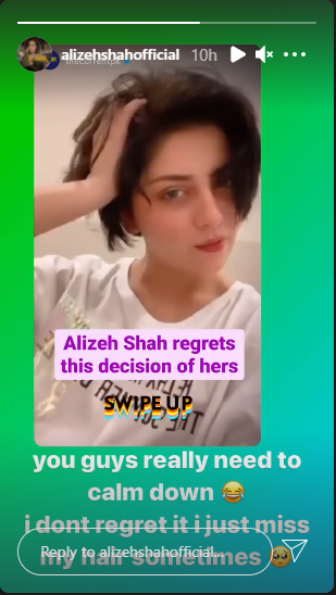 Does Alizeh Shah regret her decision of cutting her hair too short?