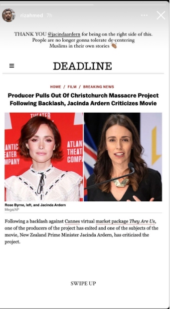 Riz Ahmed praises Jacinda Ardern for rejecting film pushing ‘white savior’ narrative