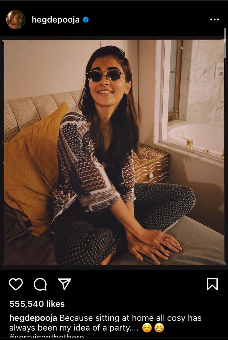 Pooja Hedge sheds light on her ‘idea of a party’ is to be ‘sitting at home all cosy’ in her pj’s