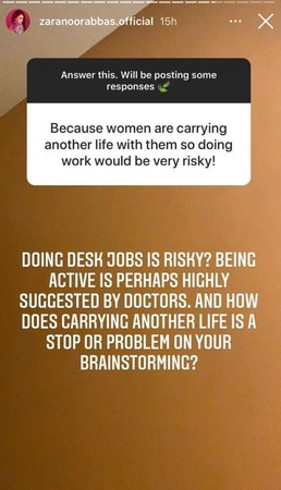 Zara Noor Abbas raises concerns on treatment pregnant women face in professional world