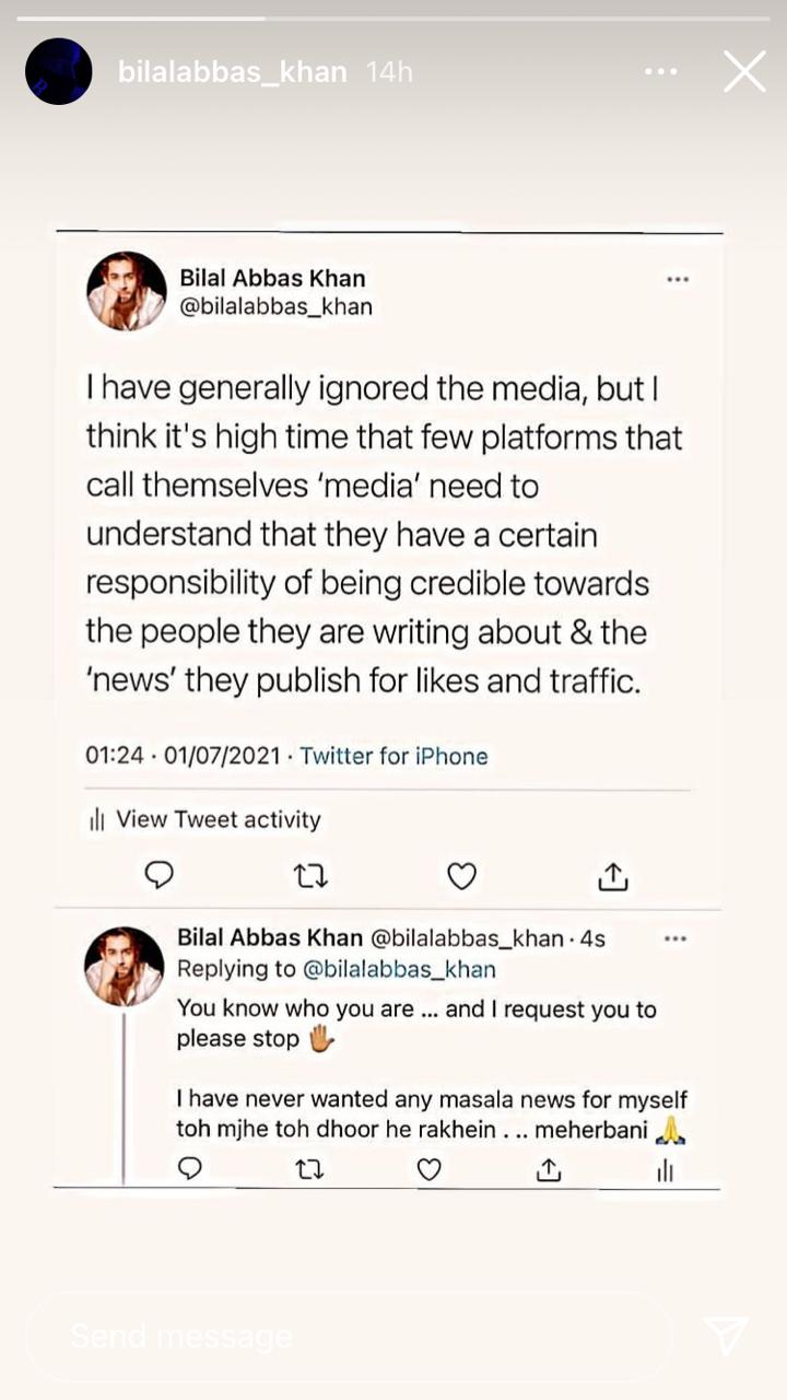 Bilal Abbas Khan lashes out at media for circulating ‘gossip’ and ‘fake news on platforms’