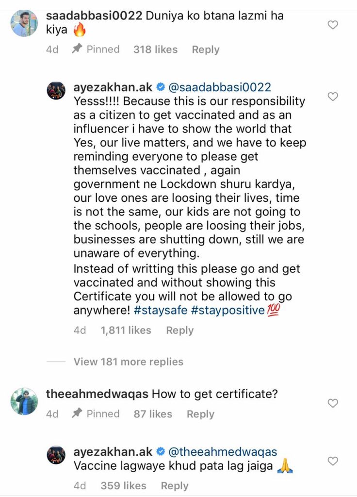 Ayeza Khan hits back at trolls after facing criticism on her vaccination certificate