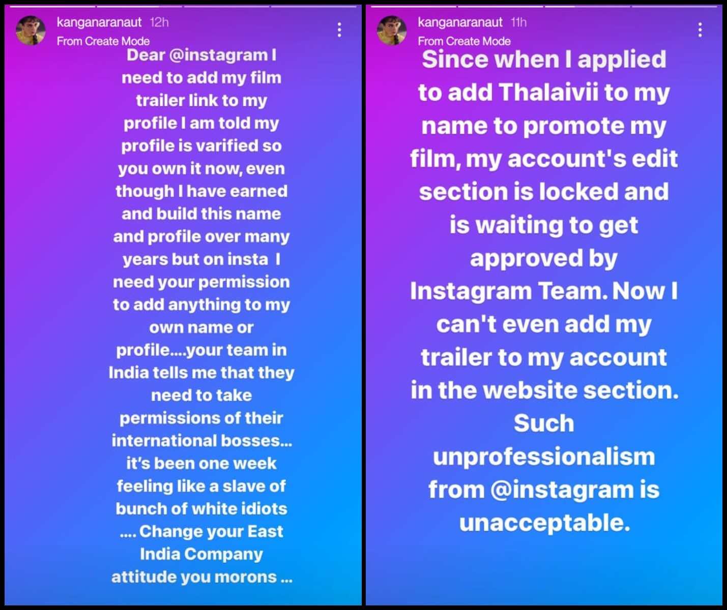 Kangana Ranaut slams Instagram for being unable to promote ‘Thalaivii’ promo on her profile
